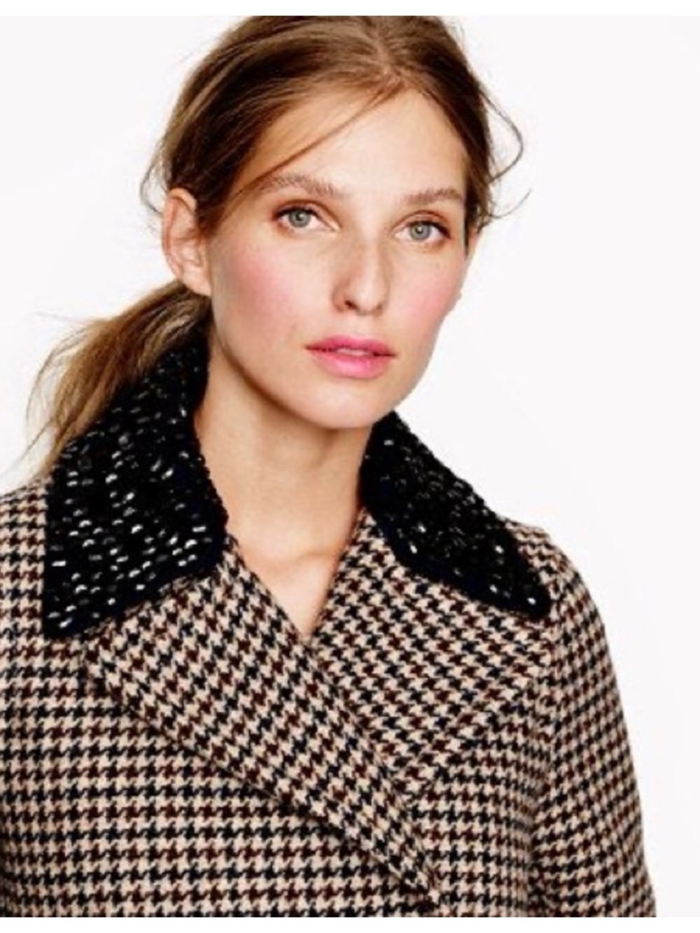 J. Crew Houndstooth Pea Coat with Navy Lining Size 4 - Picture 3 of 13
